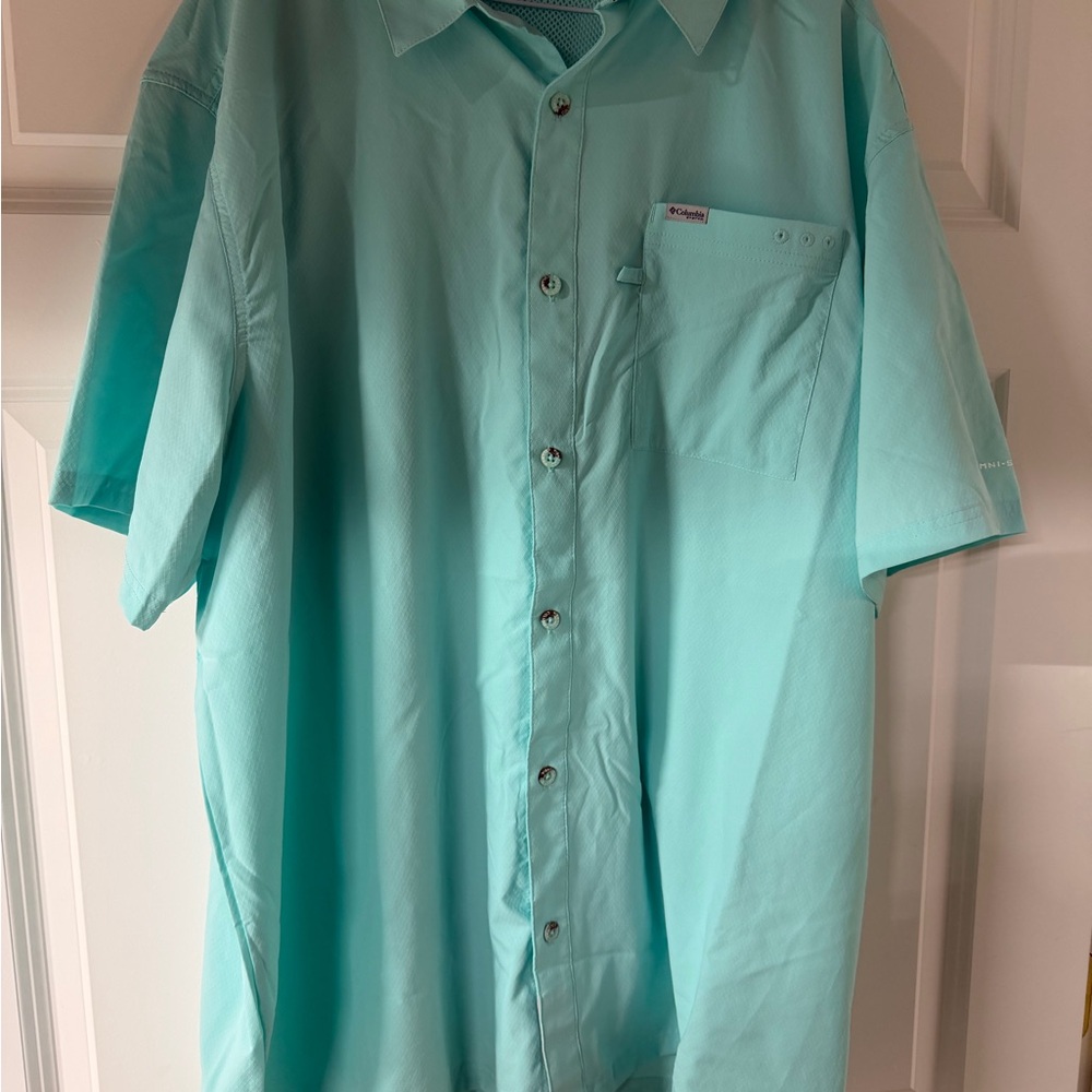 Columbia Men's PFG Golf Teal Button Down Shirt XXL